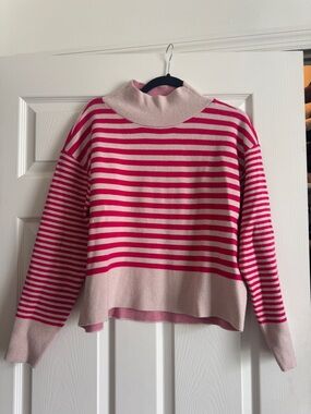 Maeve Carys Mock Neck Sweater - Pink and Hot Pink Striped